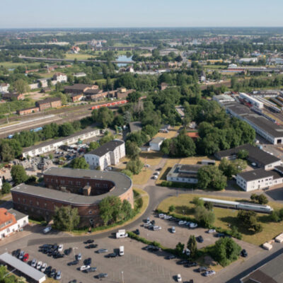 Luftaufnahme des Geländes des RailCampus OWL in Minden